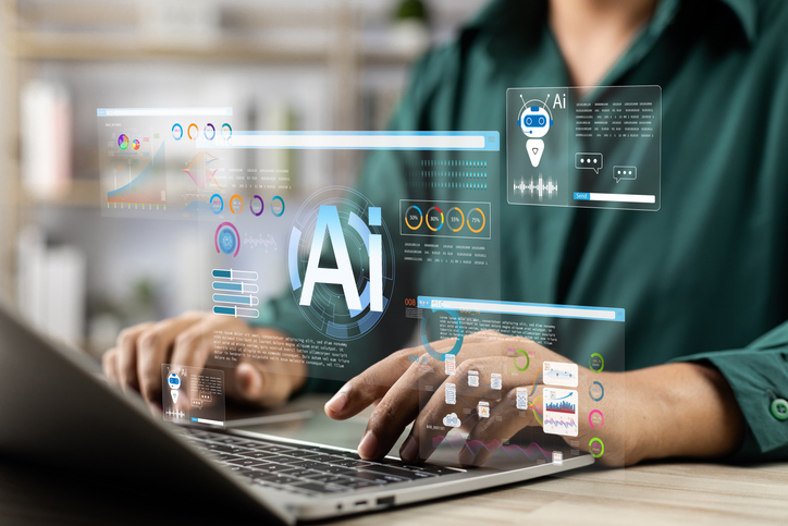 Businessman Use Artificial Intelligence AI Technology For Enhanced Work Efficiency Data Analysis And Efficient Tools, Unlocking Work Potential With AI Solutions Chatbot Help Solve Work Problems.